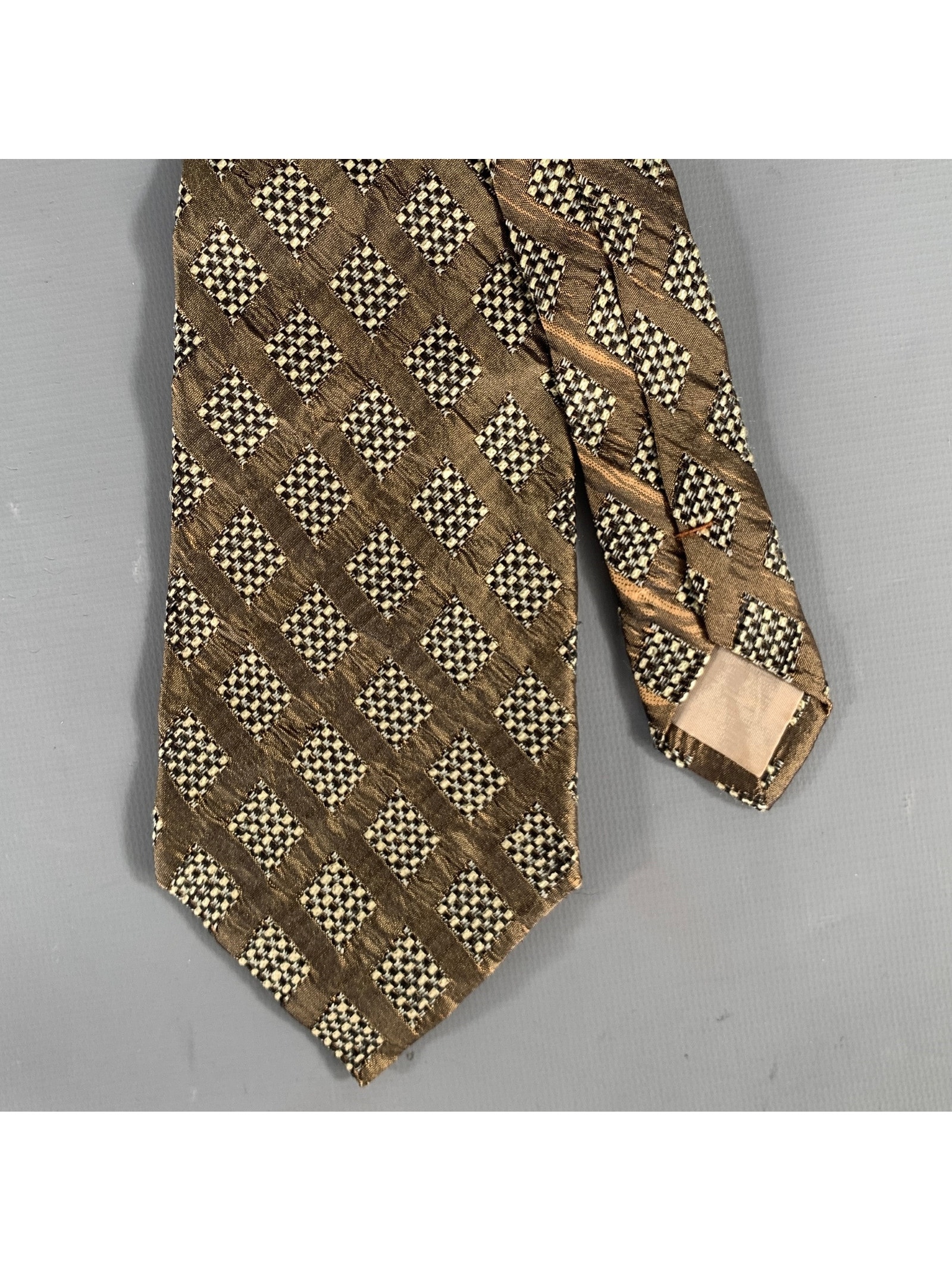 Issey Miyake Brown White Plaid Silk Tie